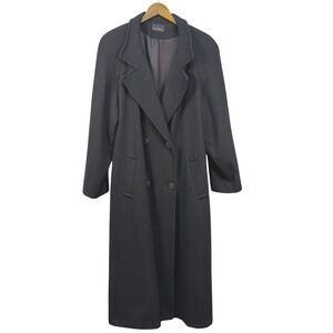 VIntage Womens Hunters Run Double Breasted Black Wool Blend Coat Large Overcoat